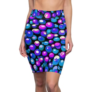 Boba Pop Pencil Skirt | Bright Blue & Purple Bodycon Skirt, Y2K Retro Style, Pop Aesthetic Outfit, Flattering Skirt
