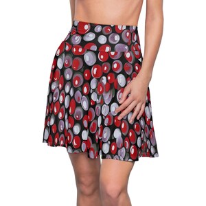 Chic Red Boba Skater Skirt | Bubble Tea Aesthetic, Flattering High Waist Flare Skirt, Kawaii Grunge Alt Style, PopPatterns Original