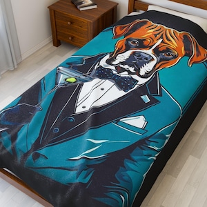 Elegancki kocyk dla psa boksera: pluszowy pled w stylu pop-art dla miłośników zwierząt