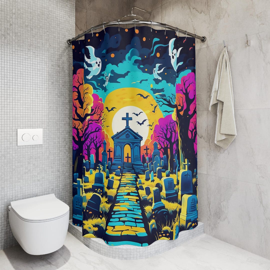 Spooky Graveyard Shower Curtain | Halloween Bathroom Decor | Haunted ...