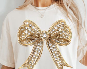 11 Gold Glitter Sparkly Coquette Bow Png, Christmas Diamond Bows Clipart, Digital Download Shirt Graphic | Commercial Use