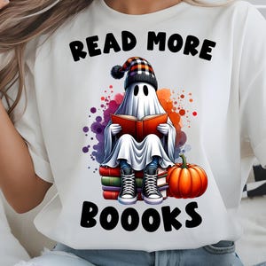 Ghost Reading Book PNG: Retro Halloween Design (Digital Download)
