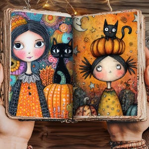 33 pages de carnet citrouilles fantaisistes, lot de papiers de fond Halloween chat noir, papiers pour cartes de scrapbooking, imprimables