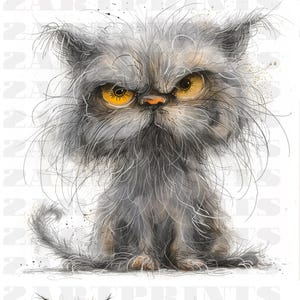 Frazzled Cat Clipart, Quirky Cat Clipart, Printable Watercolor Clipart, High Quality JPGs, Digital Download, Paper Craft, Commercial Use
