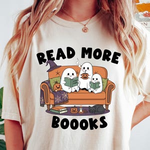 Retro Ghost Reading PNG: Halloween Book Lover Design (Digital Download)