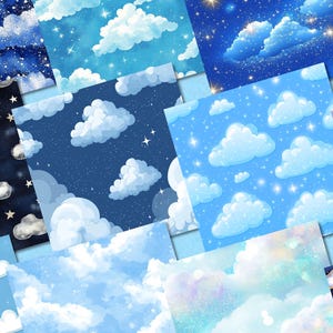 Boho Sky Cloud Digital Paper, Clouds Background, Cloud Patterns, Junk Journal, Clouds Backdrops, Commercial Use