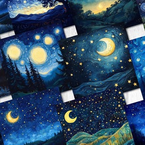 Night Stars Galaxy digitaal papier, Sterrennachtachtergrond, sterpatronen, rommeldagboek, sterrenachtergronden, commercieel gebruik