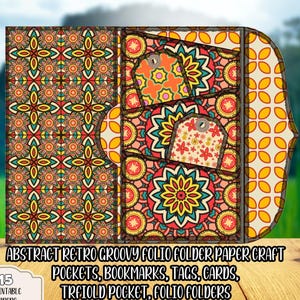 Retro Groovy Junk Journal Kit BuntFolio Faltordner Papier Handwerk Projekt DIY Printable Ephemera Taschen Lesezeichen Karten Tags