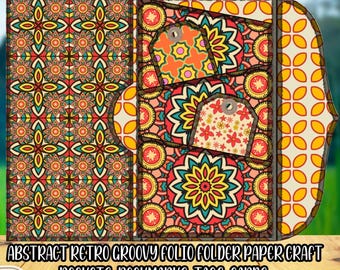 Retro Groovy Colorful Folding Folio Junk Journal Kit, Folder Paper Craft Project, DIY Printable Ephemera, Pockets, Bookmarks, Cards, Tags