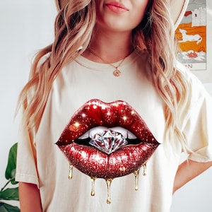 37 Dripping Lips Sublimation Clipart tshirt Graphic Digital Download Streetwear PNG Design | Dripping Glitter Diamond Lips | Commercial Use