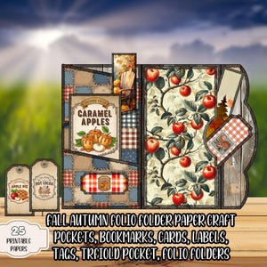 Cozy Autumn Junk Journal Kit Folio Folding Folder Paper Craft DIY Project Printable Fall Ephemera Pockets Bookmarks Cards Labels Tags