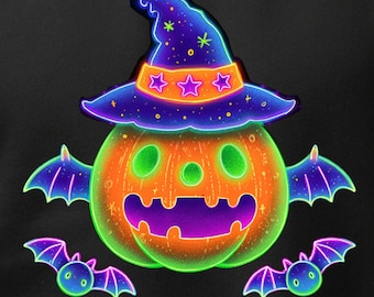 Spooky Neon Glowing Halloween Pumpkin Shirt PNG | Trendy Cartoon Jack O Lantern Png Fall Clipart Design 6 | Commercial Use