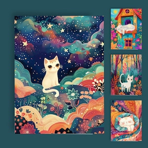 53 Whimsical Watercolor Cats Junk Journal Pages,Cat Backgrounds,Journal Card Scrapbook Papers,Kitten Digital Print Designs,Printable Bundle