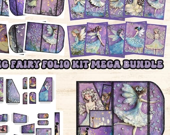 Utskrivbart vårblomsfe-folio-kit, gör-det-själv-skräpjournal, vikbar trefaldig papperspyssel med fickor, etiketter, bokmärken, kort, papper, 84 JPG