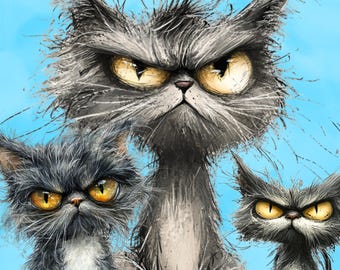 24 Frazzled Quirky Cats Png Clipart Bundle, Whimsical Funny Face & Hairy Expressive Cat Sublimation dtf Designs | Commercial Use