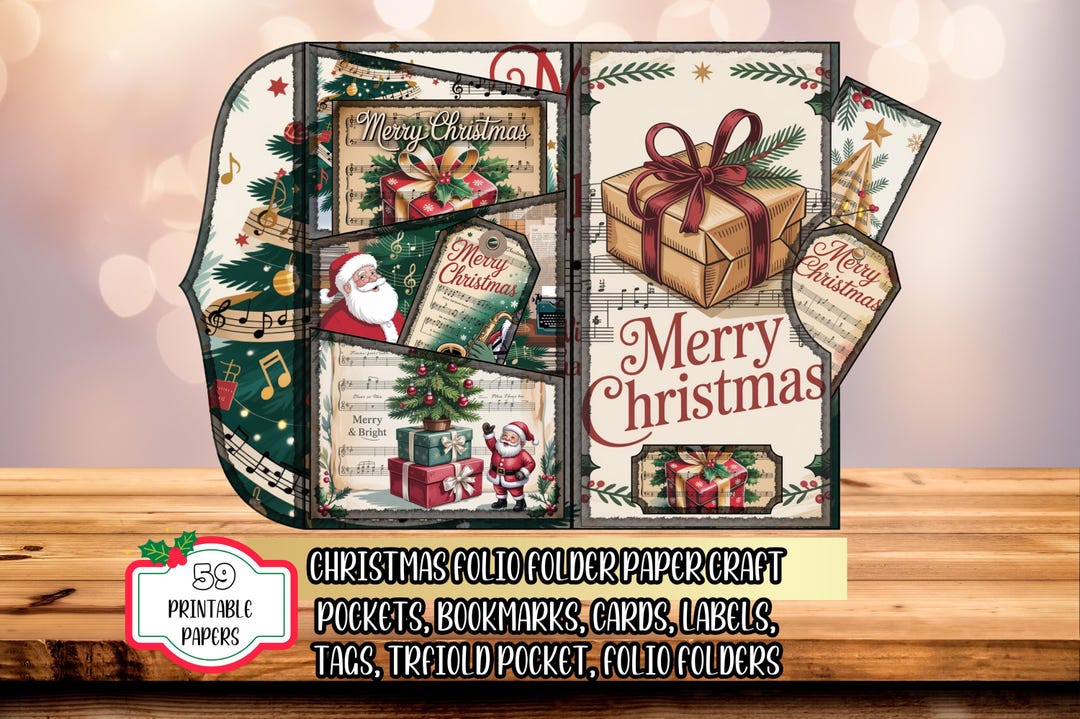 Printable Merry Christmas Trifold Folio Kit, DIY Junk Journal Folding ...