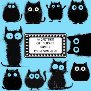 Paquete de 40 archivos SVG de gatos, archivo de corte de gato, imágenes prediseñadas de gatos, SVG de gatitos, diseño de gatos en SVG, gato de dibujos animados, SVG para camisetas de gatos, silueta de gato, PNG de gatos