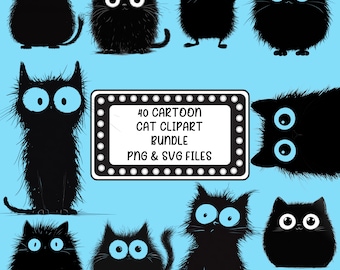 40 Cat SVG Bundle, Cat Cut File, Cat Clipart, Kitty SVG, Cat Design SVG, Cartoon Cat, Cat Shirt Svg, Cat Silhouette, Cat Png