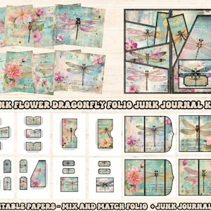Dragonfly Folio Wallet Junk Journal Kit | Printable Ephemera | Digital Download | Journal Pages | Scrapbooking Supplies | Craft Kits