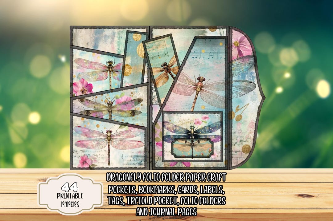 Printable Dragonfly Folio Kit, DIY Junk Journal Folding Trifold Paper ...