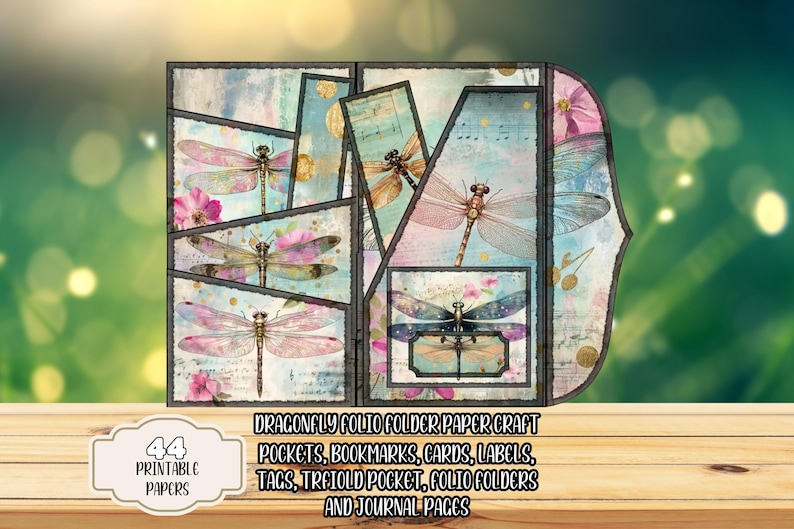 Shabby Chic Dragonfly Junk Journal Kit Folding Folio Folder Paper Craft ...