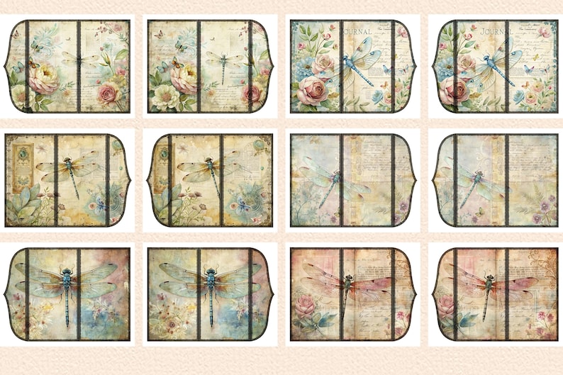Printable Dragonfly Trifold Folio Kit, DIY Shabby Chic Junk Journal ...