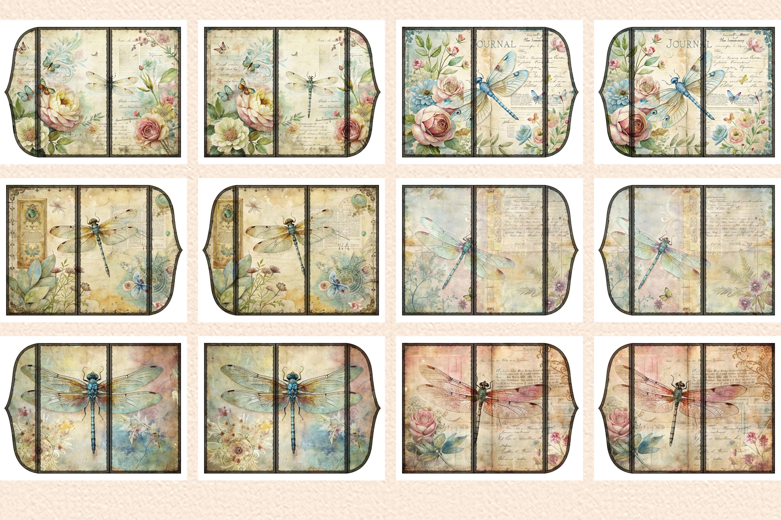 Printable Dragonfly Trifold Folio Kit, DIY Shabby Chic Junk Journal ...