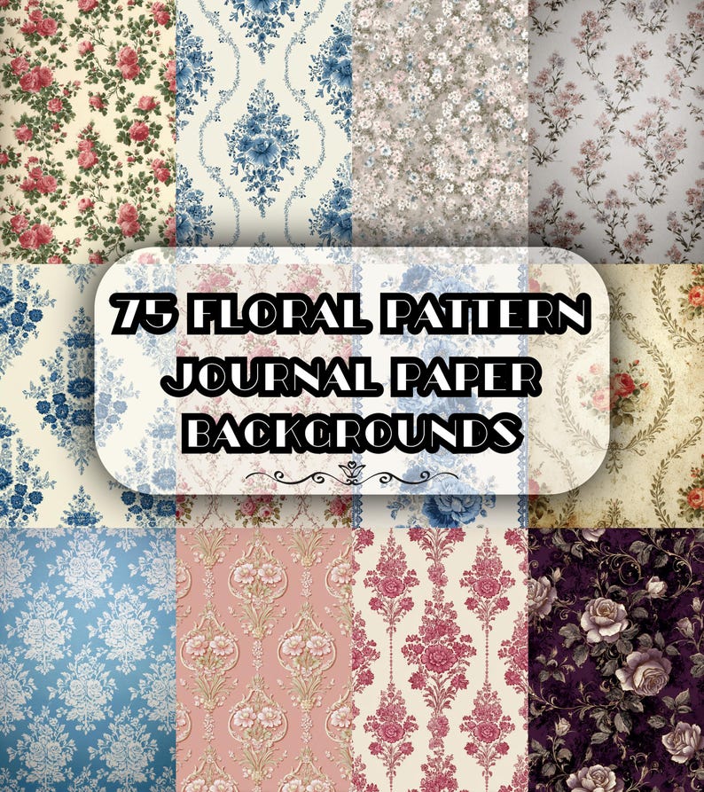 75 Shabby Chic Floral Antique Journal Card Scrapbook Planner Papers ...
