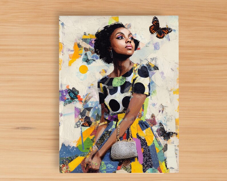 39 Whimsical African American Mixed Media Afrocentric Art, Feminine Ladies Collage Journal Papers Kit, Soulful Black Women Pages, Printable image 9