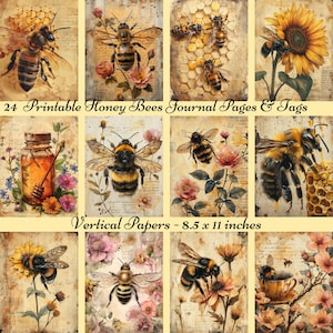 Shabby Chic Bee Junk Journal Papers, Pages, Tags, Junk Journal Kit, Printable Ephemera, Bees Scrapbooking | Digital Download, Commercial Use