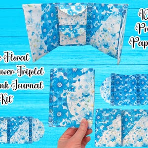 Printable Spring Flower Folio Kit: Wildflower Trifold Paper Craft With Pockets, Blue Floral Envelopes,Folding Summer Booklet, Journal Papers