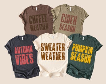 Autumn T Shirt dtf Sublimation Design Bundle, Pumpkin Season, Sweater Weather, Autumn Vibes, Cider Season, Coffee Weather, 5 PNG Files