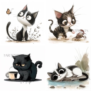 Cat PNG Clipart, Quirky Cats Clip Art, Cat & Kitten Images, Cute Cat Graphics, Funny Whimsical Kitty Cats Art Digital Bundle