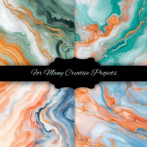 Alcohol Ink Rainbow Digital Paper Bundle, Marble Texture Backgrounds