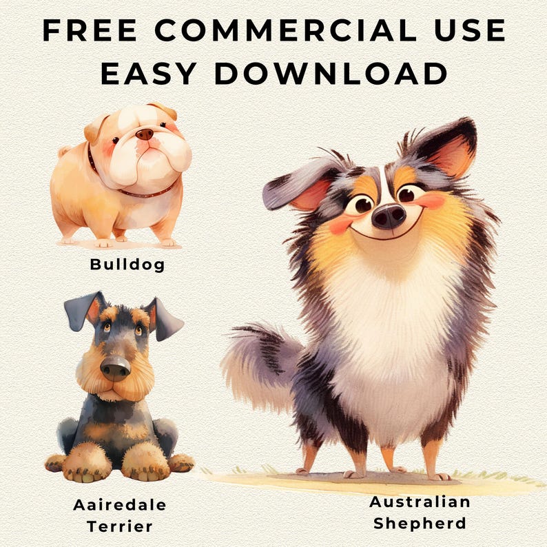 54 Cute Watercolor Dogs Clipart Bundle | Whimsical Puppy PNG Clip Art ...