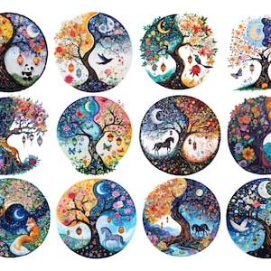 22 disegni di animali della foresta con l'albero della vita in formato PNG Clipart / Stampabili / Per diari spazzatura, scrapbooking, creazione di biglietti, sublimazione, arte murale