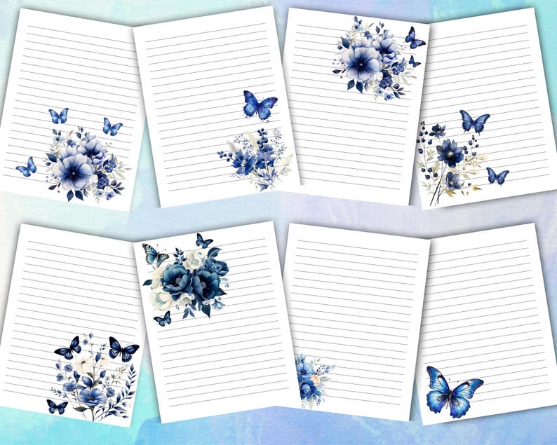 Printable Lined Butterfly Floral Paper, Butterfly Stationery Paper ...