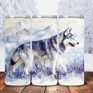 Adventurous Mountain Husky Tumbler Wrap 20oz Skinny Sublimation Tumbler Wrap, Winter Dog Sublimation Design, Dog Tumbler PNG Design