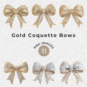 11 Gold Glitter Sparkly Coquette Bow Png, Christmas Diamond Bows Clipart, Digital Download Shirt Graphic | Commercial Use image 2