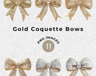 Lazos navideños Diamond Coquette dorados con purpurina, lindos lazos brillantes para mamás, imágenes prediseñadas de sublimación para chicas elegantes, 11 imágenes PNG de arte digital