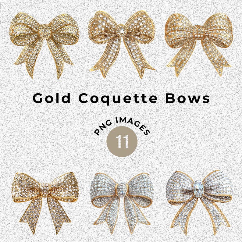 11 Gold Glitter Sparkly Coquette Bow Png, Christmas Diamond Bows Clipart, Digital Download Shirt Graphic | Commercial Use image 2