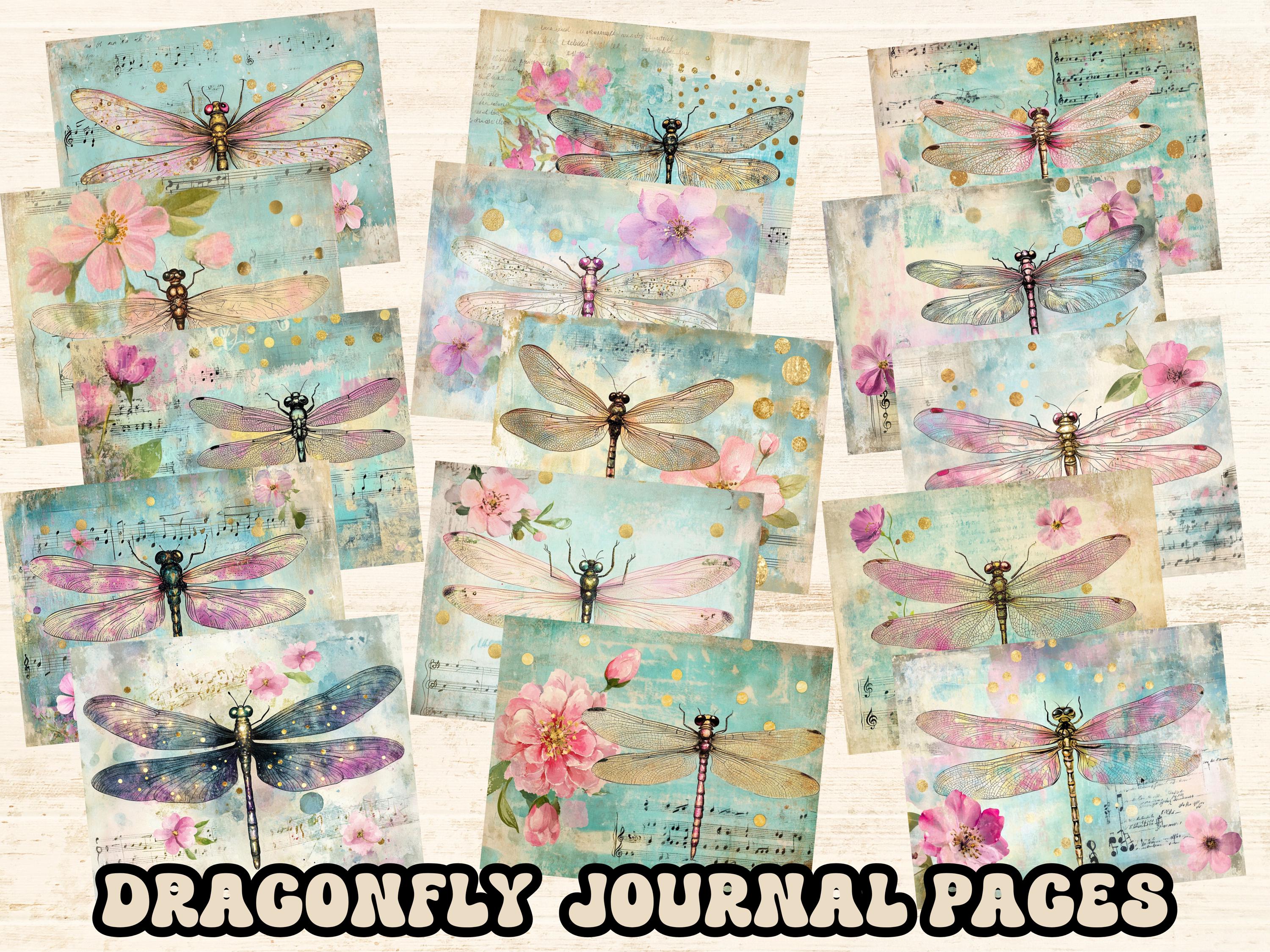 Shabby Chic Dragonfly Junk Journal Kit Folding Folio Folder DIY Paper ...