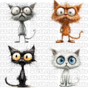28 Quirky Cats Photo Clip Art, Watercolor Clipart PNG, Junk Journal, Scrapbook, Card Making, Digital Download, Whimsical, Frazzled Kitten