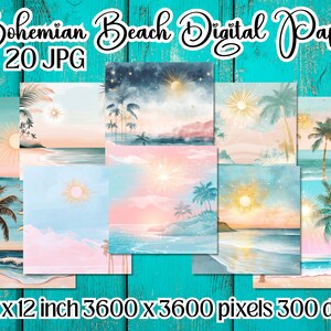 Palm Tree Beach Ocean Digital Paper, Palm Tree Background, Beach Patterns, Junk Journal, Ocean Backdrops, Commercial Use