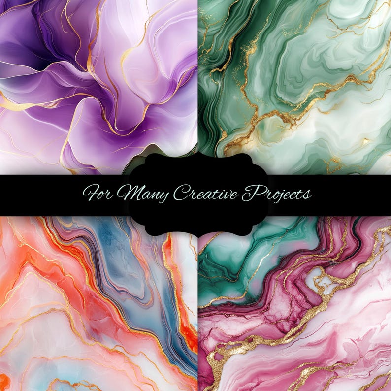 Alcohol Ink Rainbow Digital Paper Bundle, Marble Texture Backgrounds