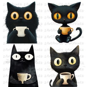 Cute Coffee Cat Cat Photo Clipart, Watercolor Clip Art SVG PNG, Junk Journal, Scrapbook, Card Making, Digital Download, Quirky Cats