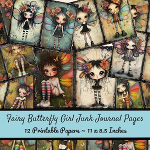Fee Schmetterling Mädchen Junk Journal Papiere | Skurriles Papier Set zum Ausdrucken