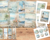 Ocean Beach Collage Junk Journal Papers Bundle, Coastal Background Pages, Scrapbooking Papers, Printable: Bookmarks, Pockets, File Folders