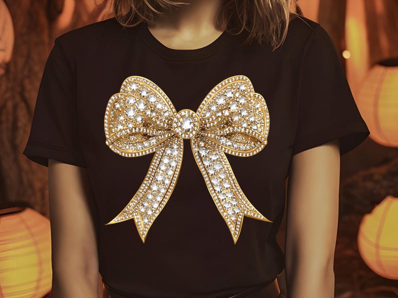 11 Gold Glitter Sparkly Coquette Bow Png, Christmas Diamond Bows Clipart, Digital Download Shirt Graphic | Commercial Use image 8