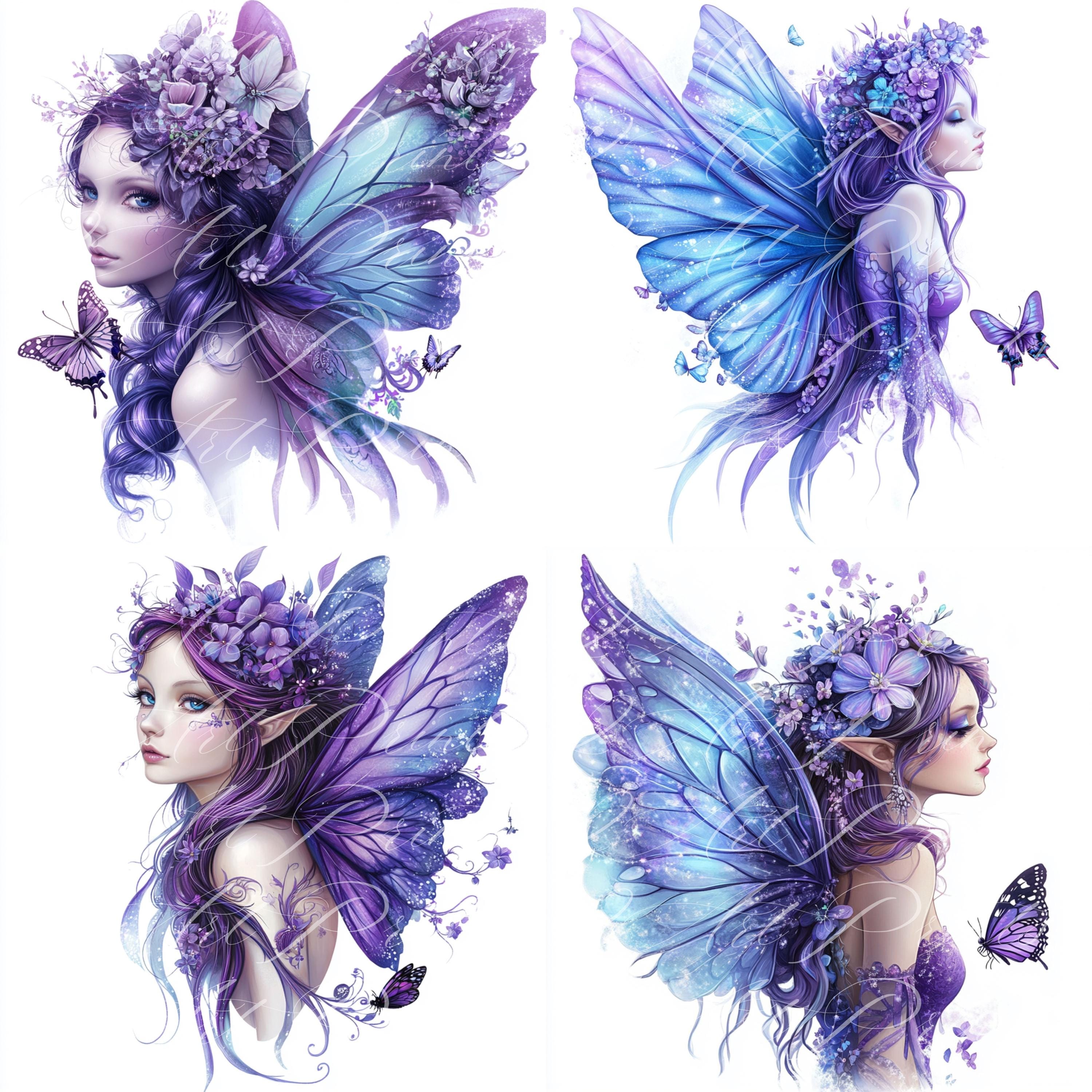 16 Purple Fairy Girl Clipart Butterfly Watercolor Fairies Clip Art ...